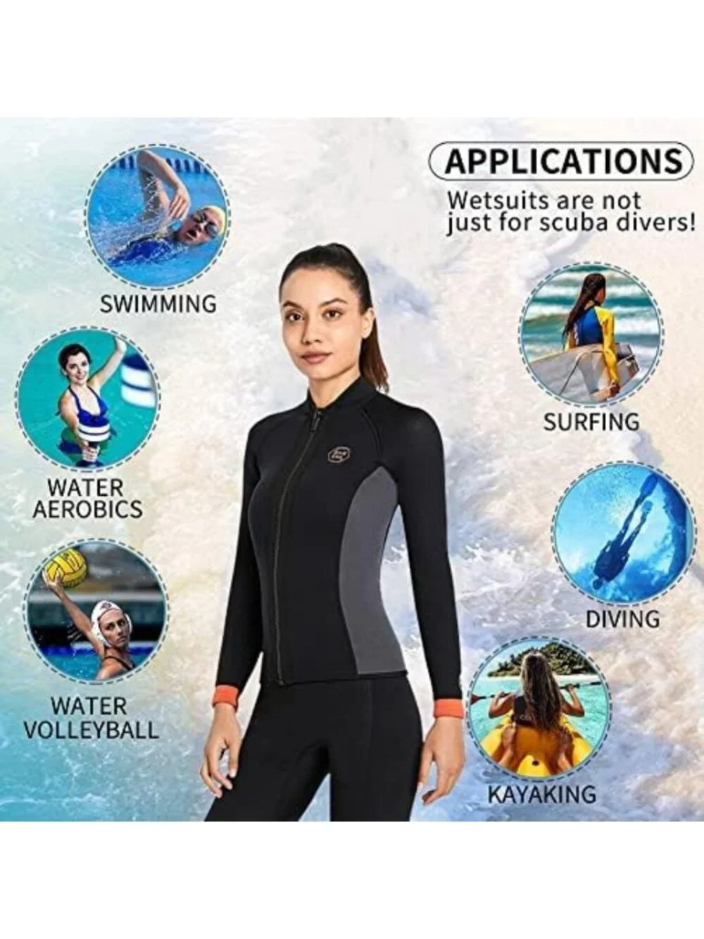 Unisex 3MM Neoprene Wetsuit Top - Long Sleeve Dive Shirt for Surfing, Snorkeling
